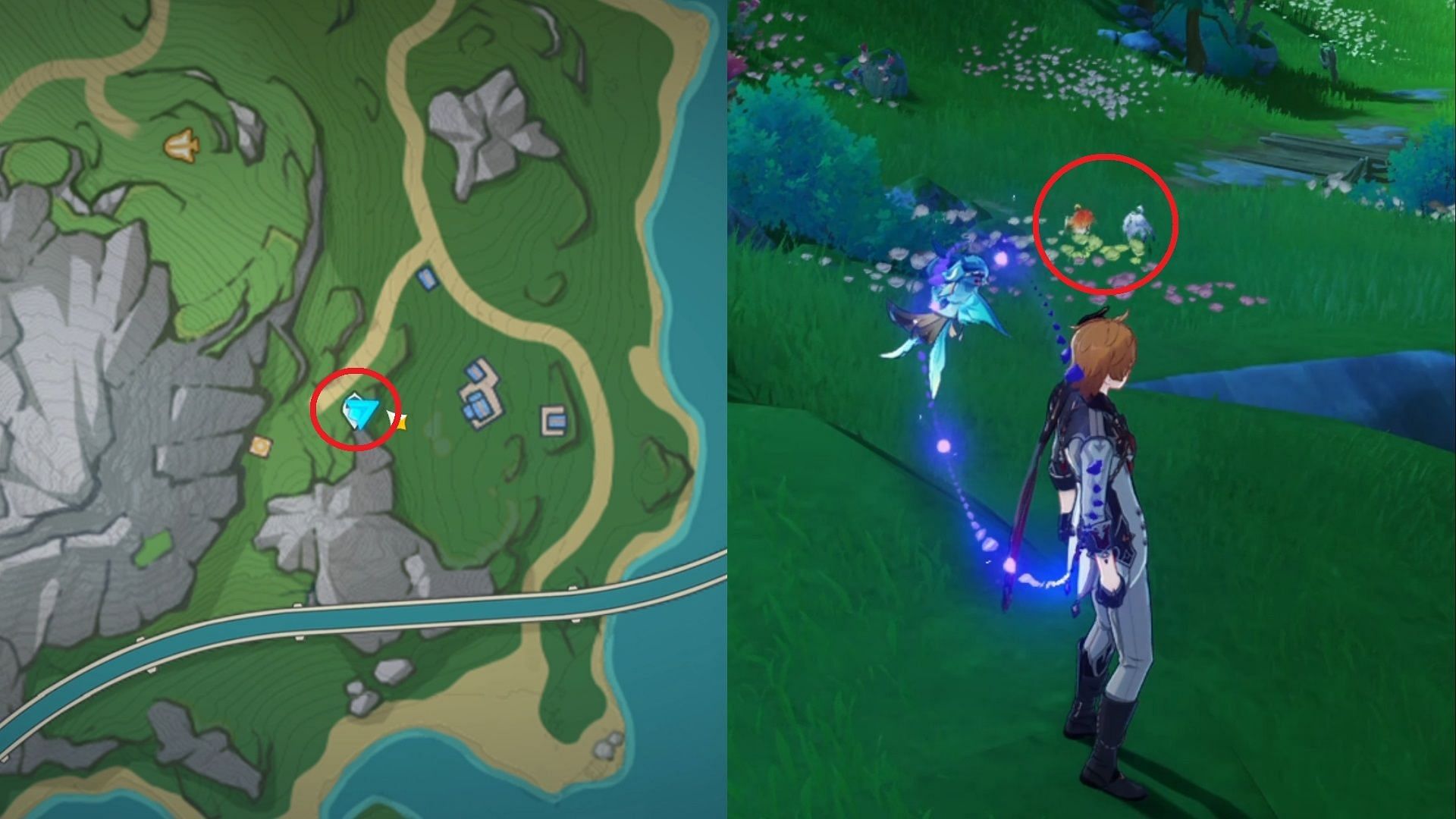 Two birds are located right next to the waypoint in Elynas. (Image via HoYoverse)