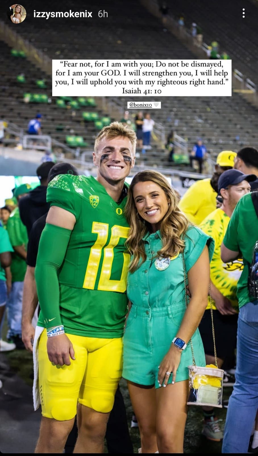 Bo Nix&#039;s wife Izzy Smoke quotes heartfelt message for her husband