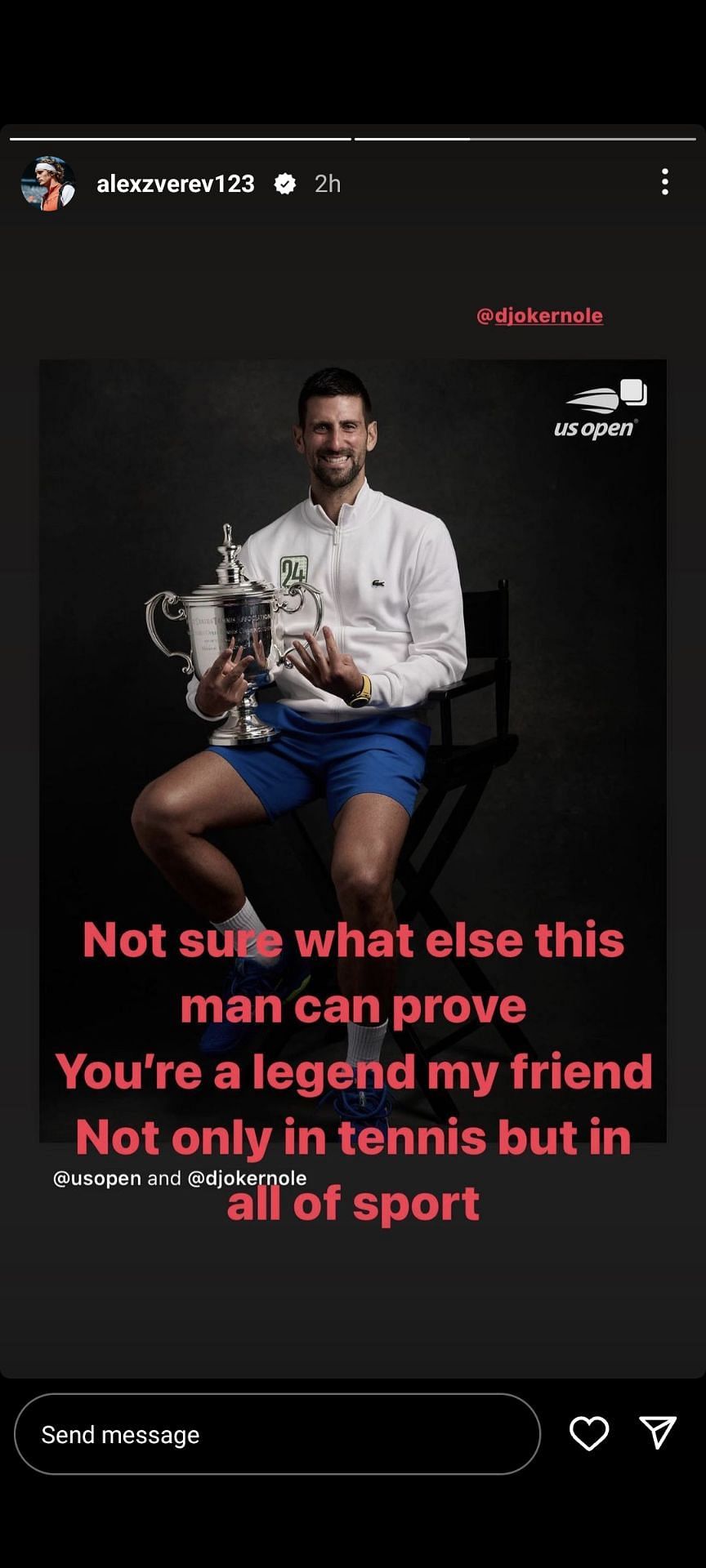 Alexander Zverev praises Novak Djokovic for his incredible career so far