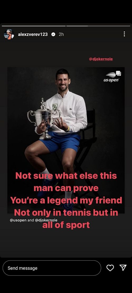 Alexander Zverev praises Novak Djokovic for his incredible career so far