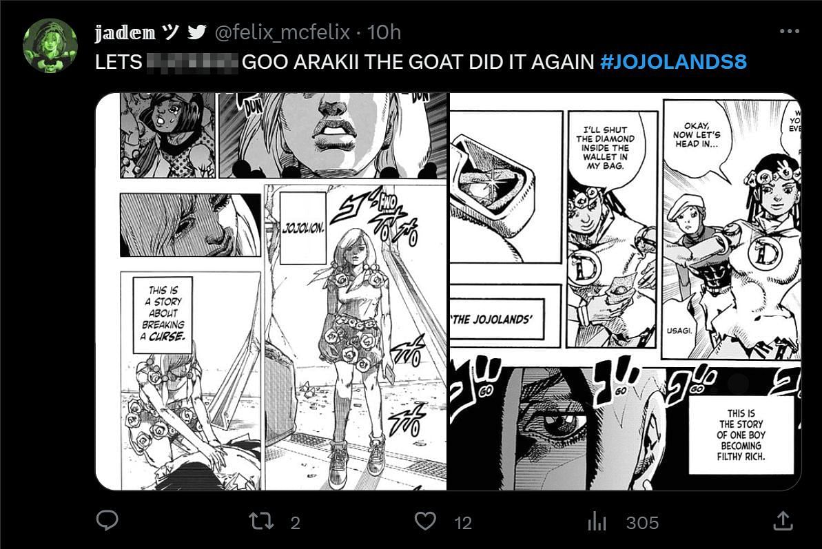 A fan&#039;s reaction to Araki&#039;s latest artwork (Image via X/@felix_mcfelix)