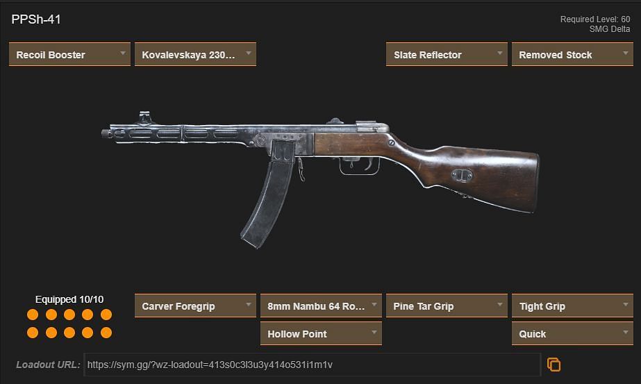 PPSH-41 loadout in Warzone 1 (Image via sym.gg)