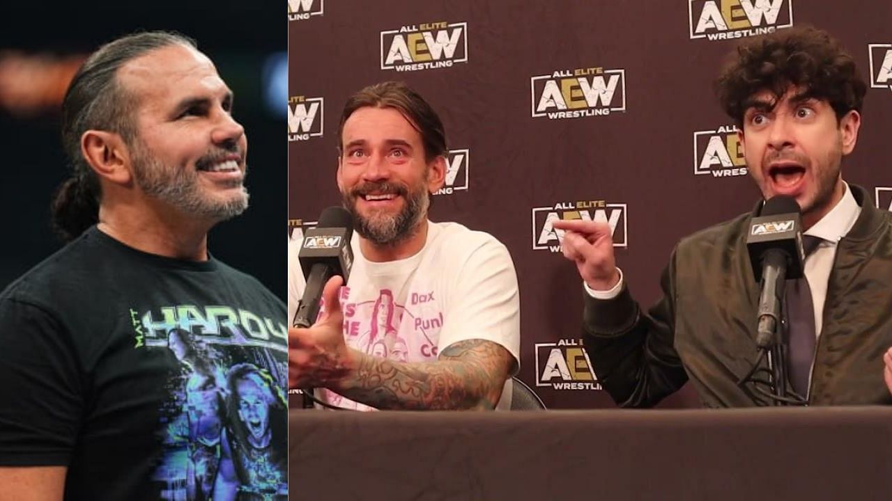 Matt Hardy, CM Punk and Tony Khan (L to R)