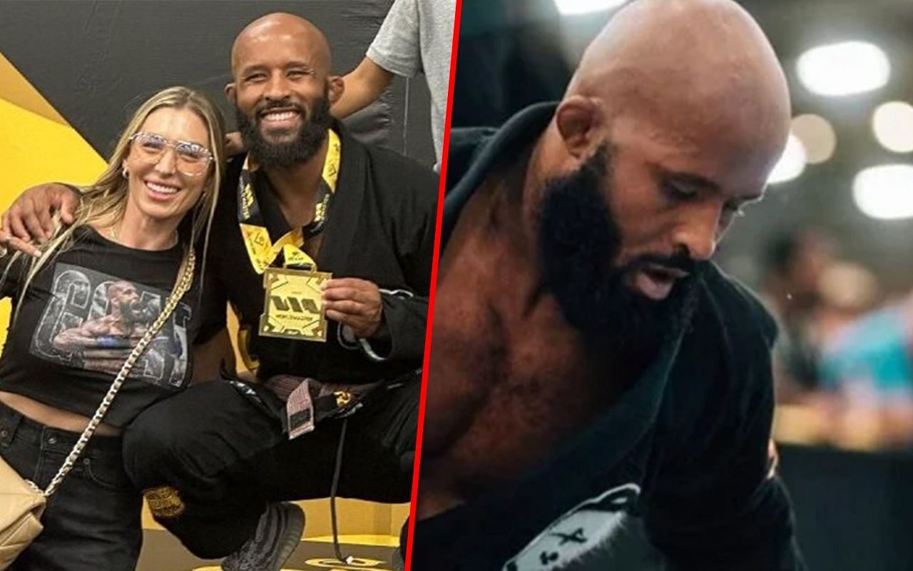 Demetrious Johnson during the awarding ceremony of IBJJF (left) and Johnson during the competition (right)