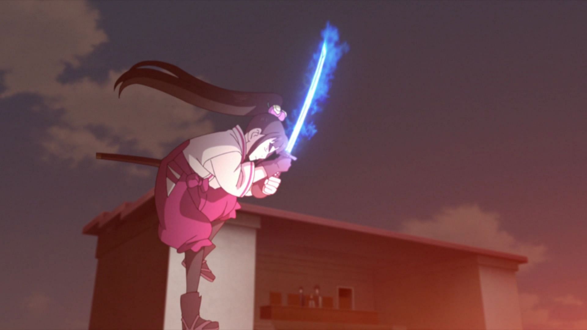 Tsubaki Kurogane using Mifune-Style First Tachi: Blaze in the &#039;Boruto&#039; anime (Image via Studio Pierrot)