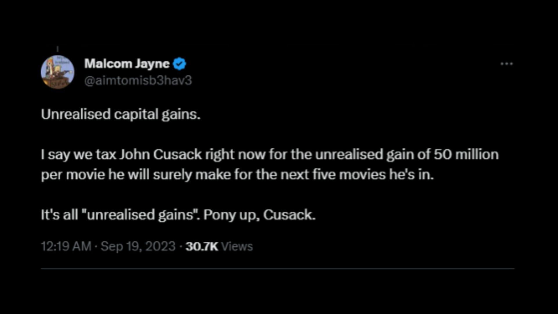 Screenshot of an X user remarking on Cusack&#039;s rant on the Democratic Party. (Photo via @johncusack/X)