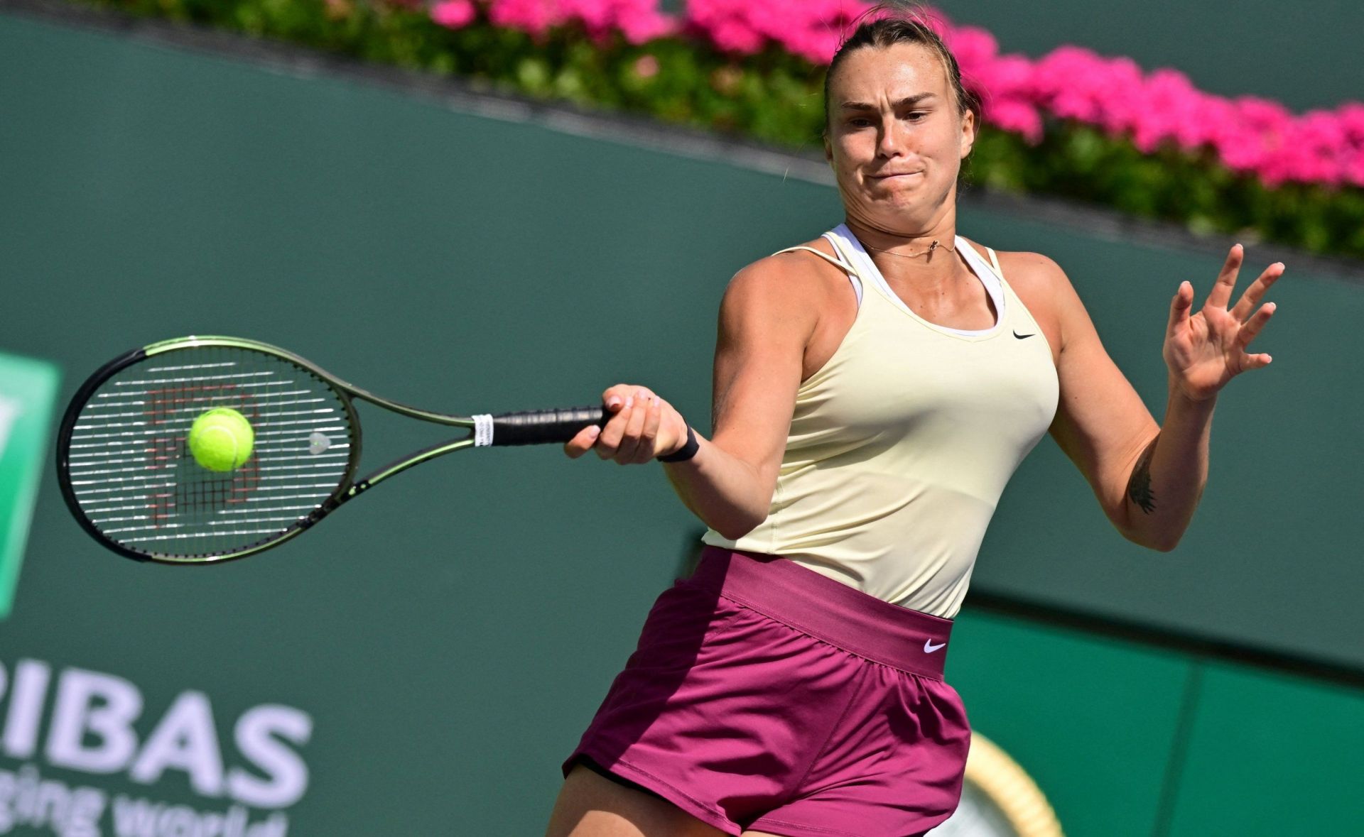 Aryna Sabalenka hits a forehand