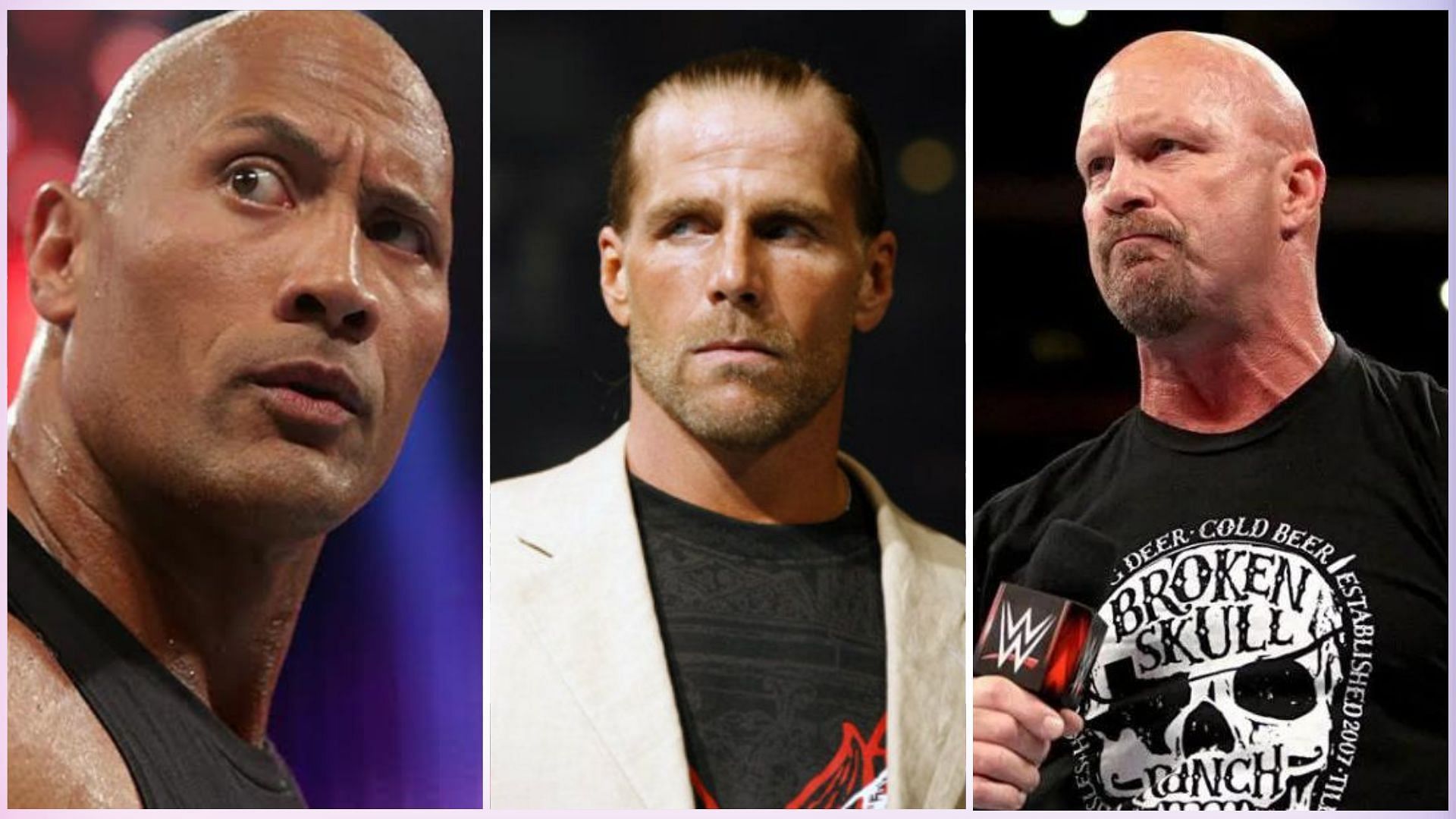 The Rock on the left, Shawn Michaels in the middle, Steve Austin on the right