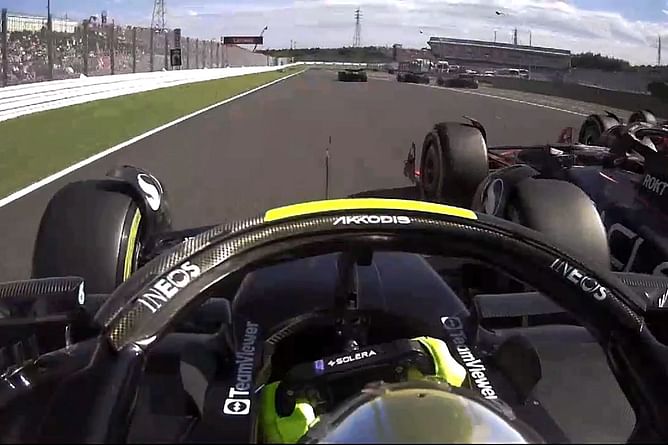 Watch: Lewis Hamilton hit by Sergio Perez twice at the start of 2023 F1 Japanese GP