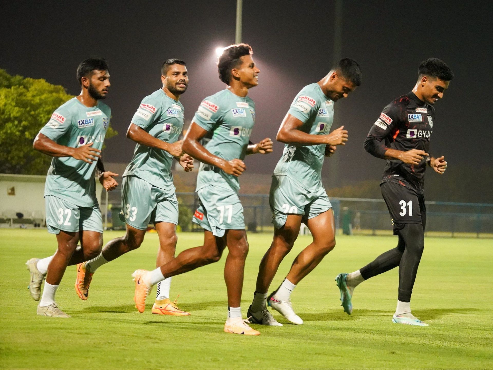 Kerala Blasters FC players training ahead of their clash against Bengaluru FC.