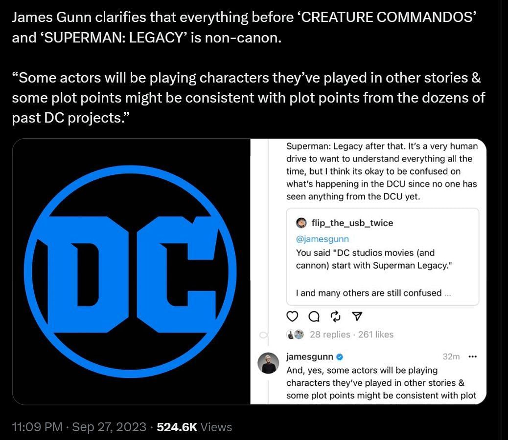 DF&#039;s post about Gunn&#039;s DCU (Image via X)