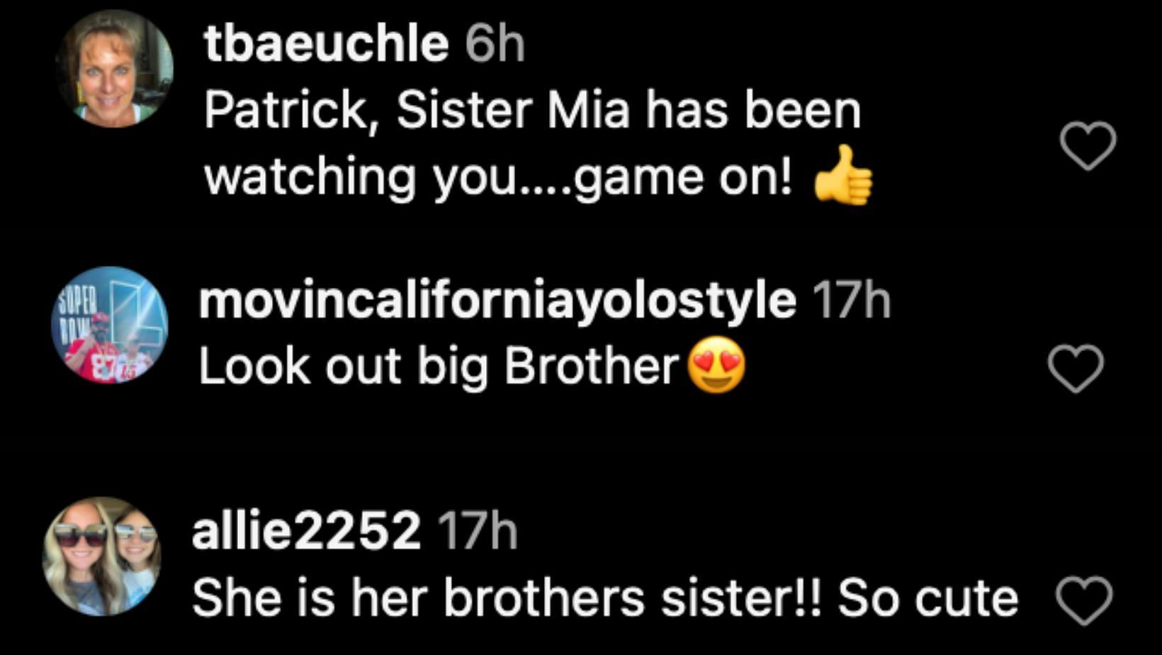 Fans on Patrick watching his back thanks to his sister&#039;s arm. Credit:@randimahomes (IG)