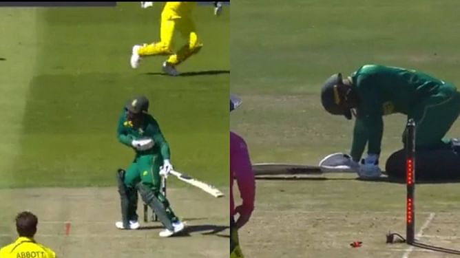 [Watch] Temba Bavuma unluckily gets run out after being hit on body by a quick delivery from Sean Abbott in SA vs AUS ODI