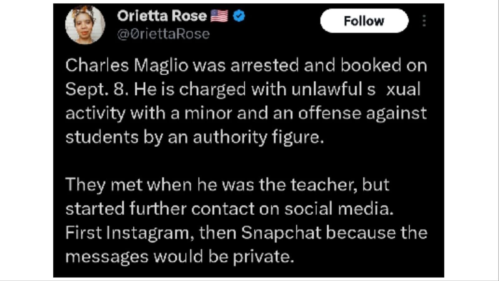 Maglio claimed that he wasn&#039;t a predator and considered the teenager as a woman (Image via @OriettaRose/Twitter)