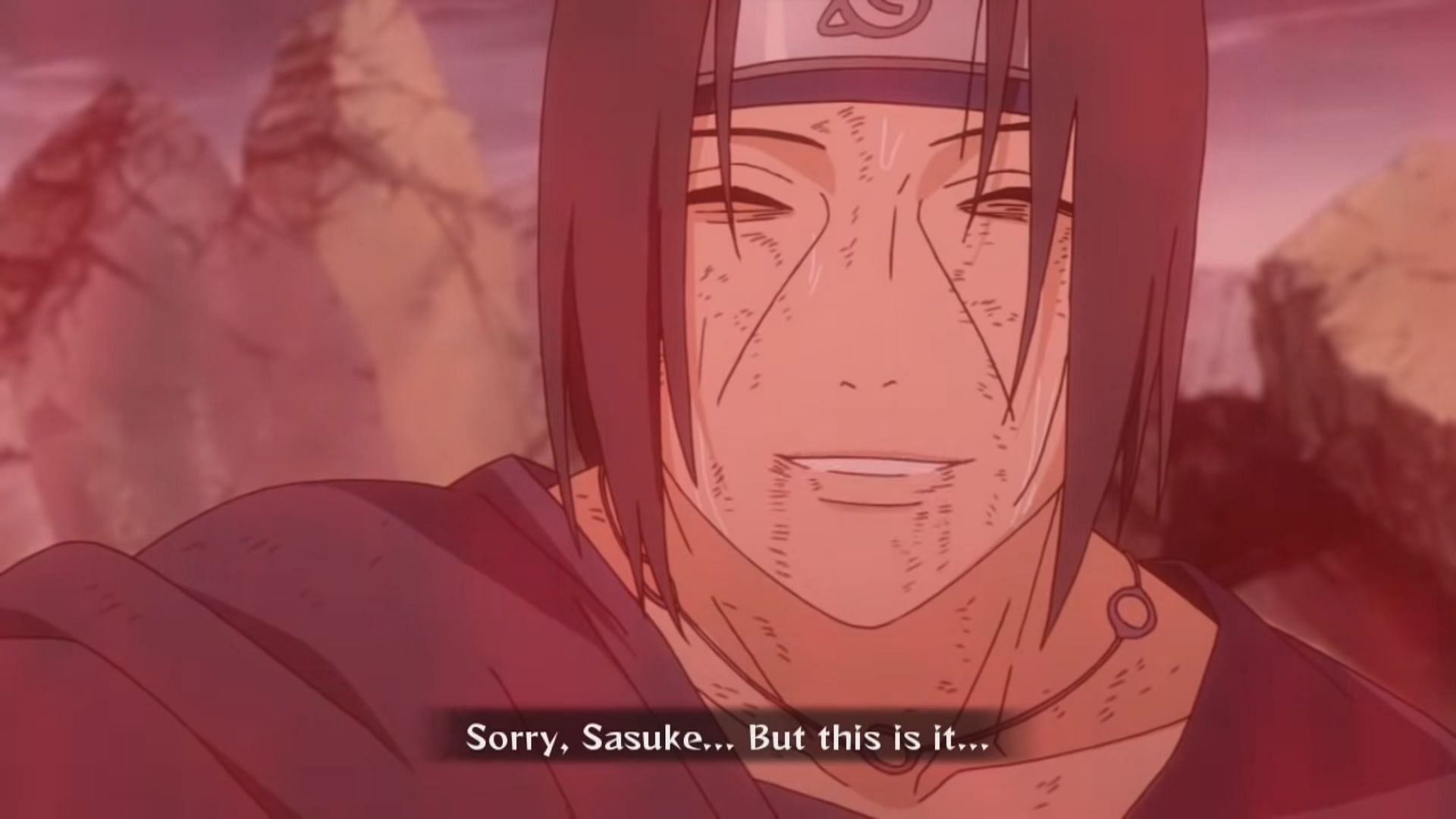 Sasuke smiling for the last time (Image via Studio Pierrot)