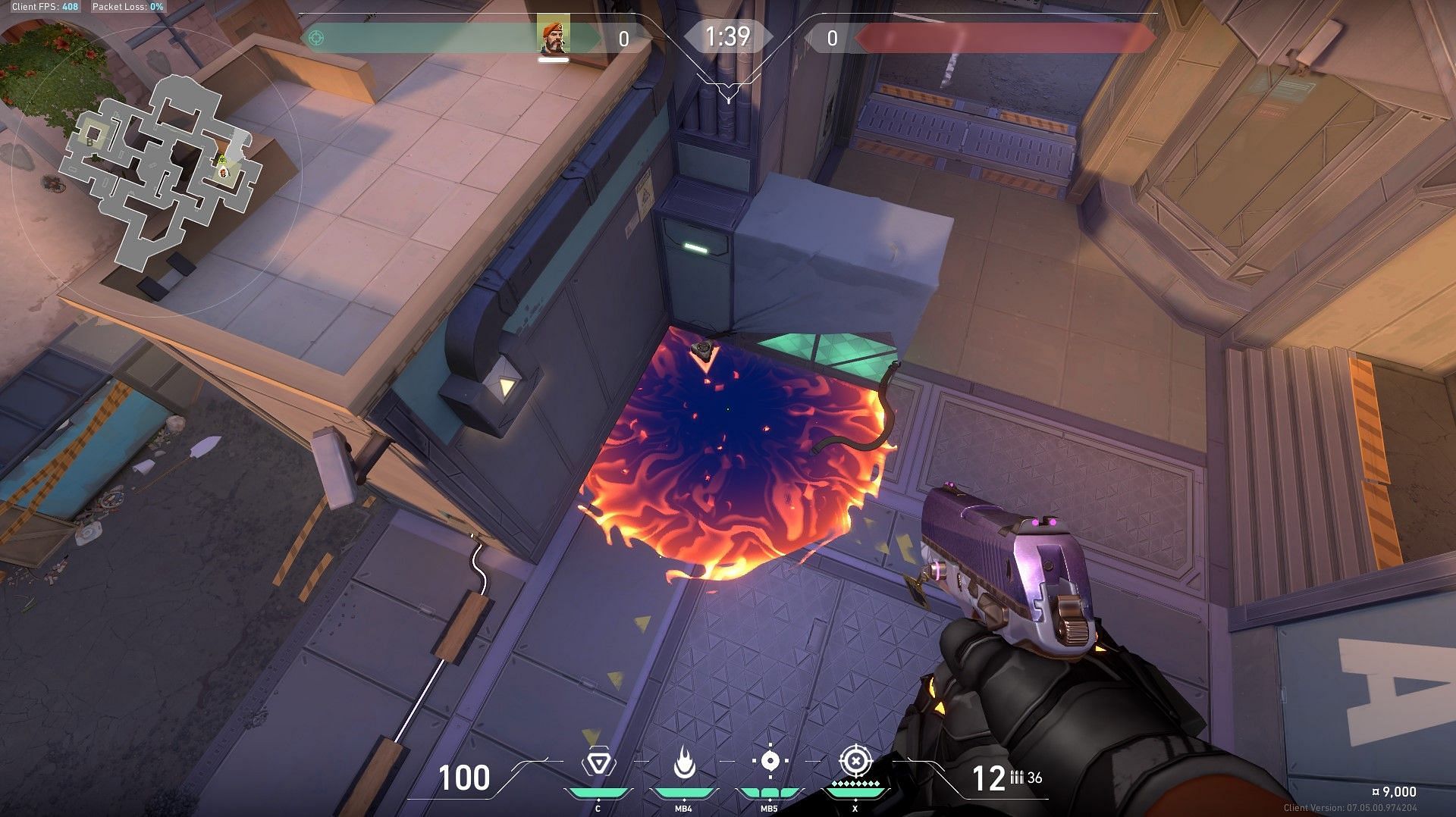 Where the Incendiary lands in A Site in front of the half wall plant (Image via Riot Games)