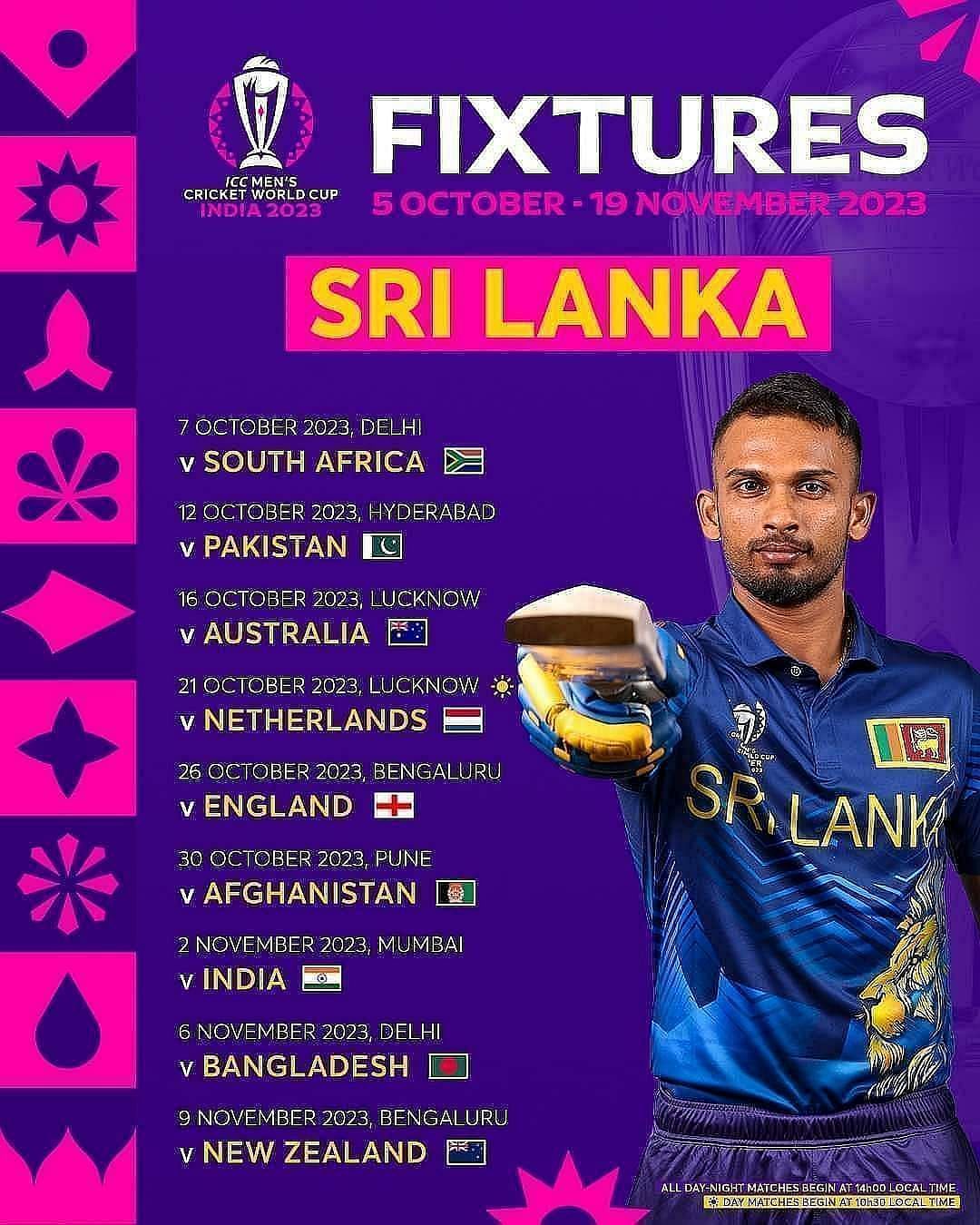 Sri Lanka Cricket World Cup 2023 Schedule