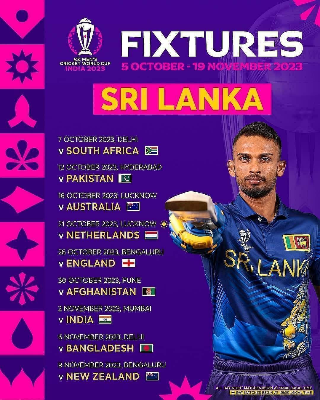 Sri Lanka Cricket World Cup 2023 Schedule, Match Time & Venue