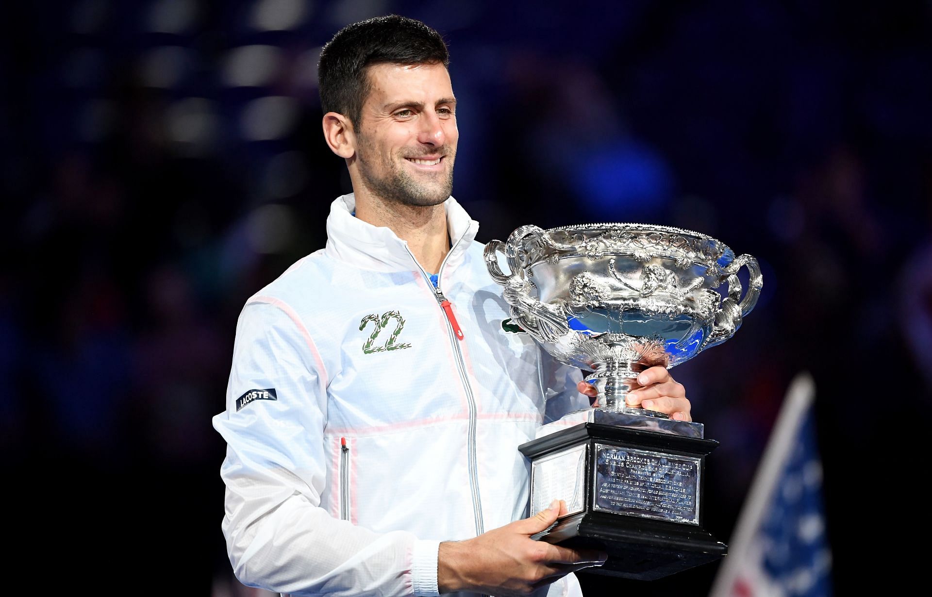 Novak Djokovic has been wearing personalized Lacoste jackets since the beginning of the year