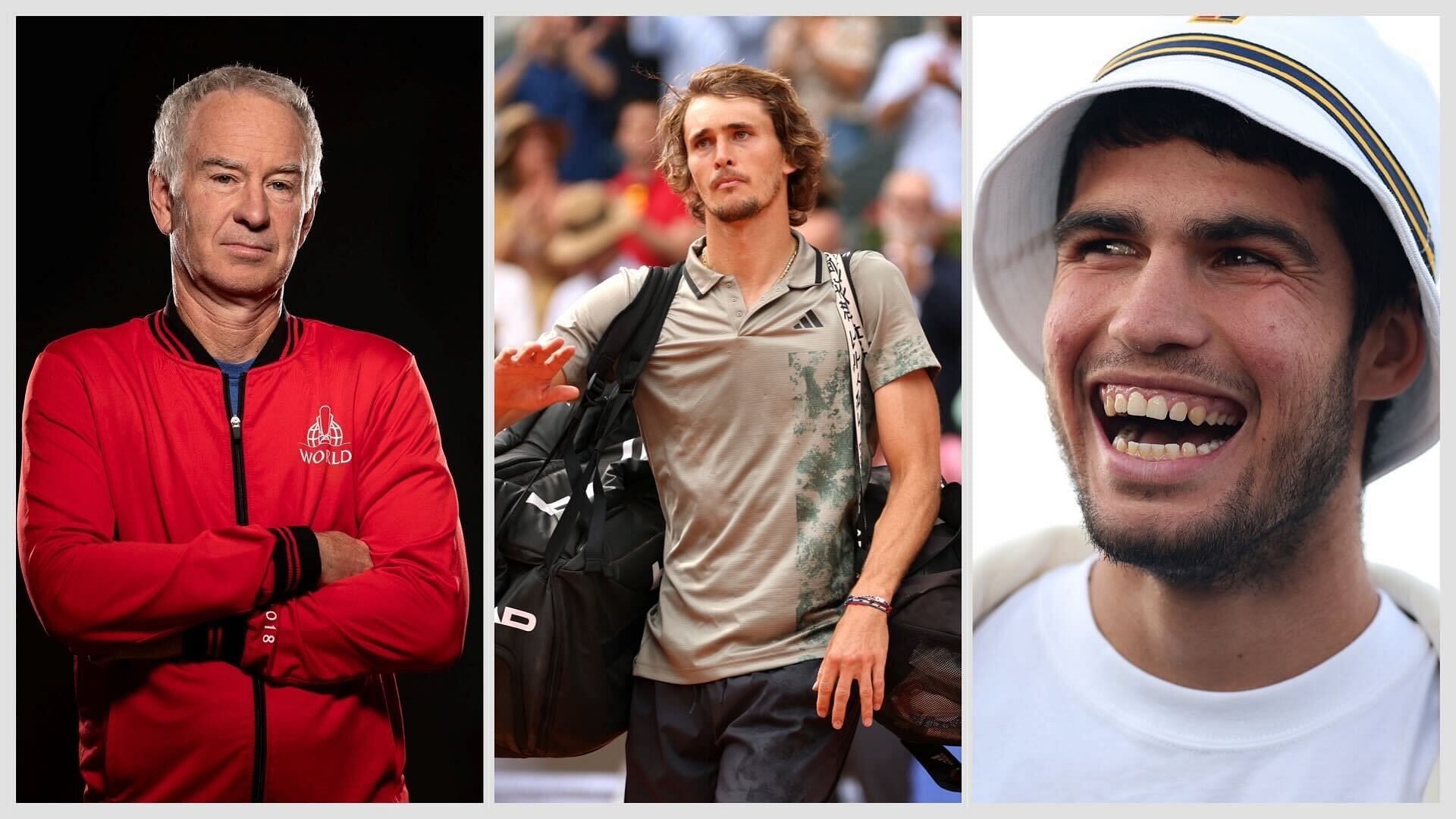 John McEnroe (L), Alexander Zverev (middle) &amp; Carlos Alcaraz (R)