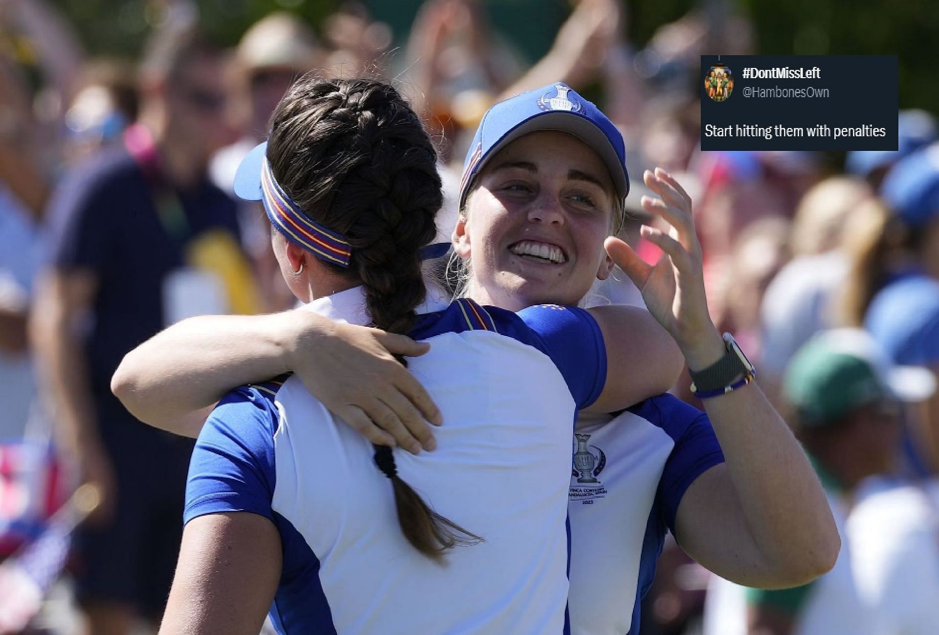 Maja Stark hugs Linn Grant at Solheim Cup (via Getty Images)