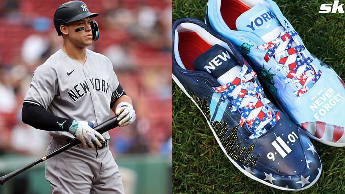 A custom 9/11 Remembrance glove worn by Francisco Lindor of the