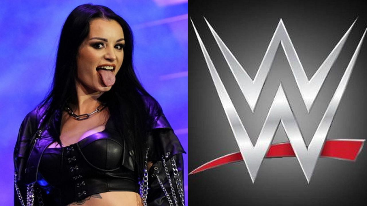 Saraya (left) and WWE logo (right)