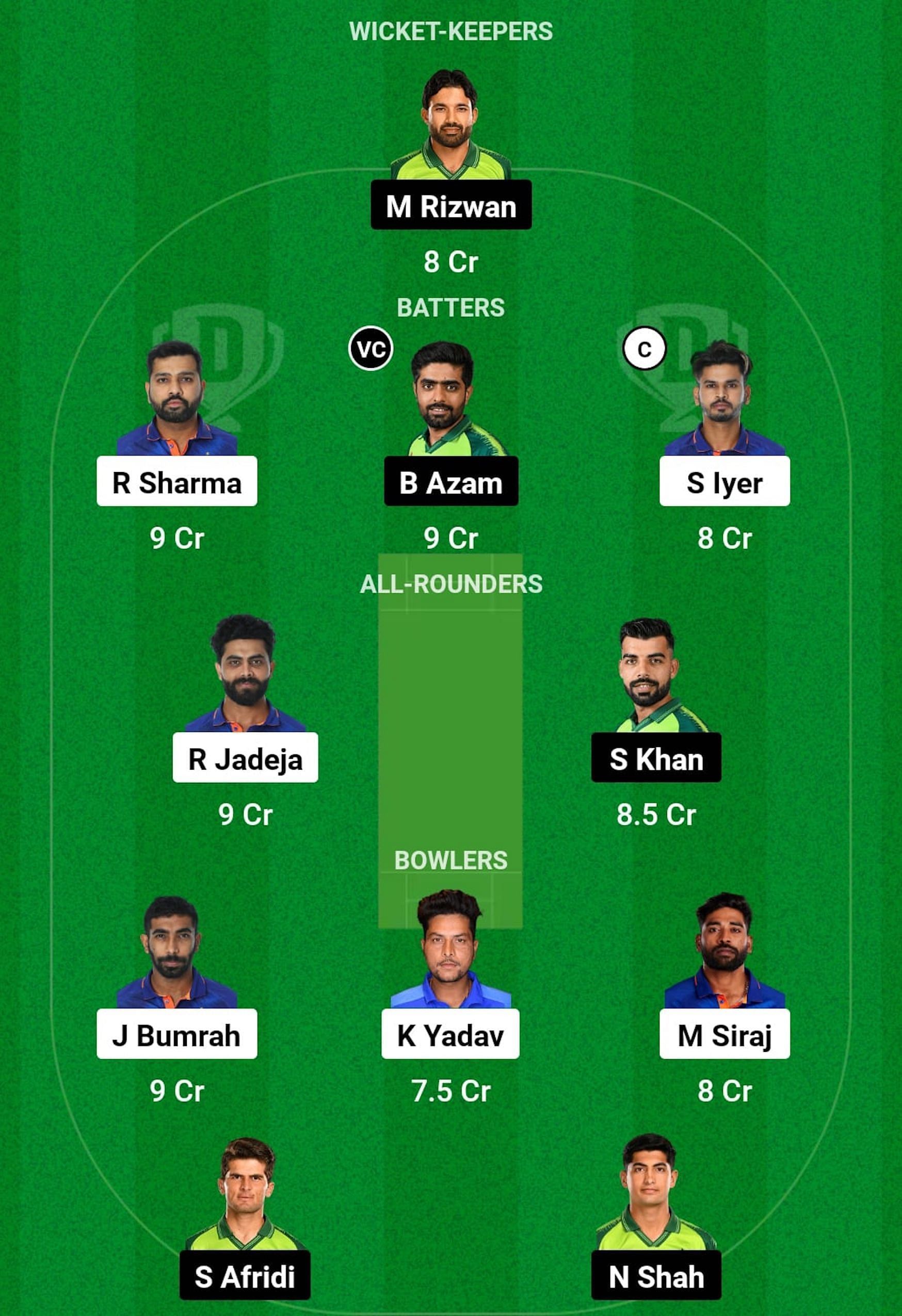 PAK vs IND Dream11 Prediction, Match 9, Head-to-head Team