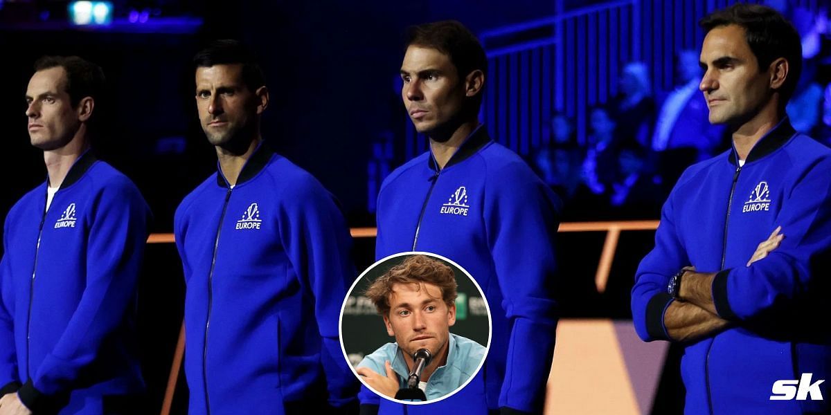 Andy Murray (L), Novak Djokovic, Rafael Nadal, Roger Federer (R); Casper Ruud (inset)