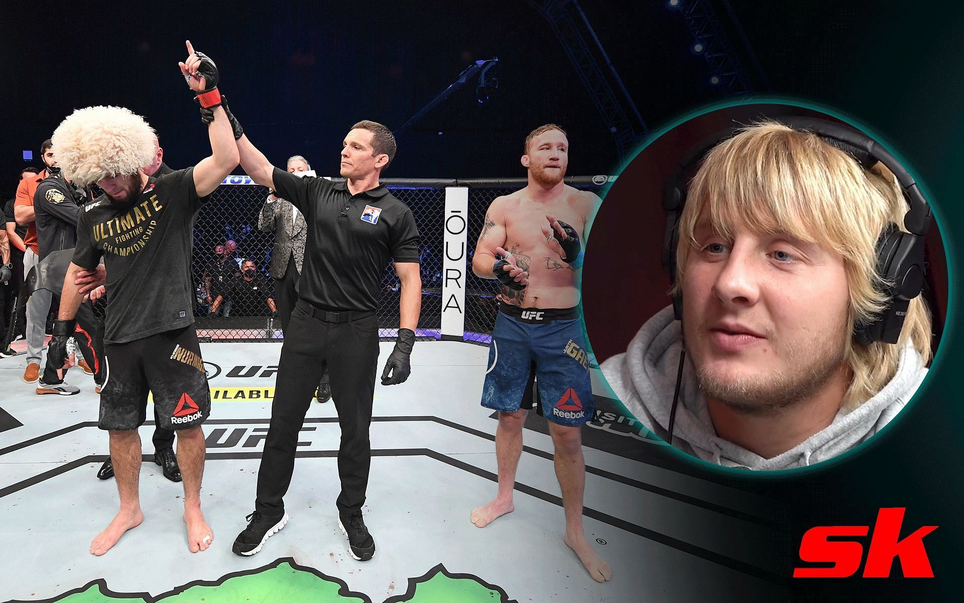 Paddy Pimblett and Khabib Nurmagomedov vs. Justin Gaethje at UFC 254 [Image credits: Getty Images and @theufcbaddy on Instagram]