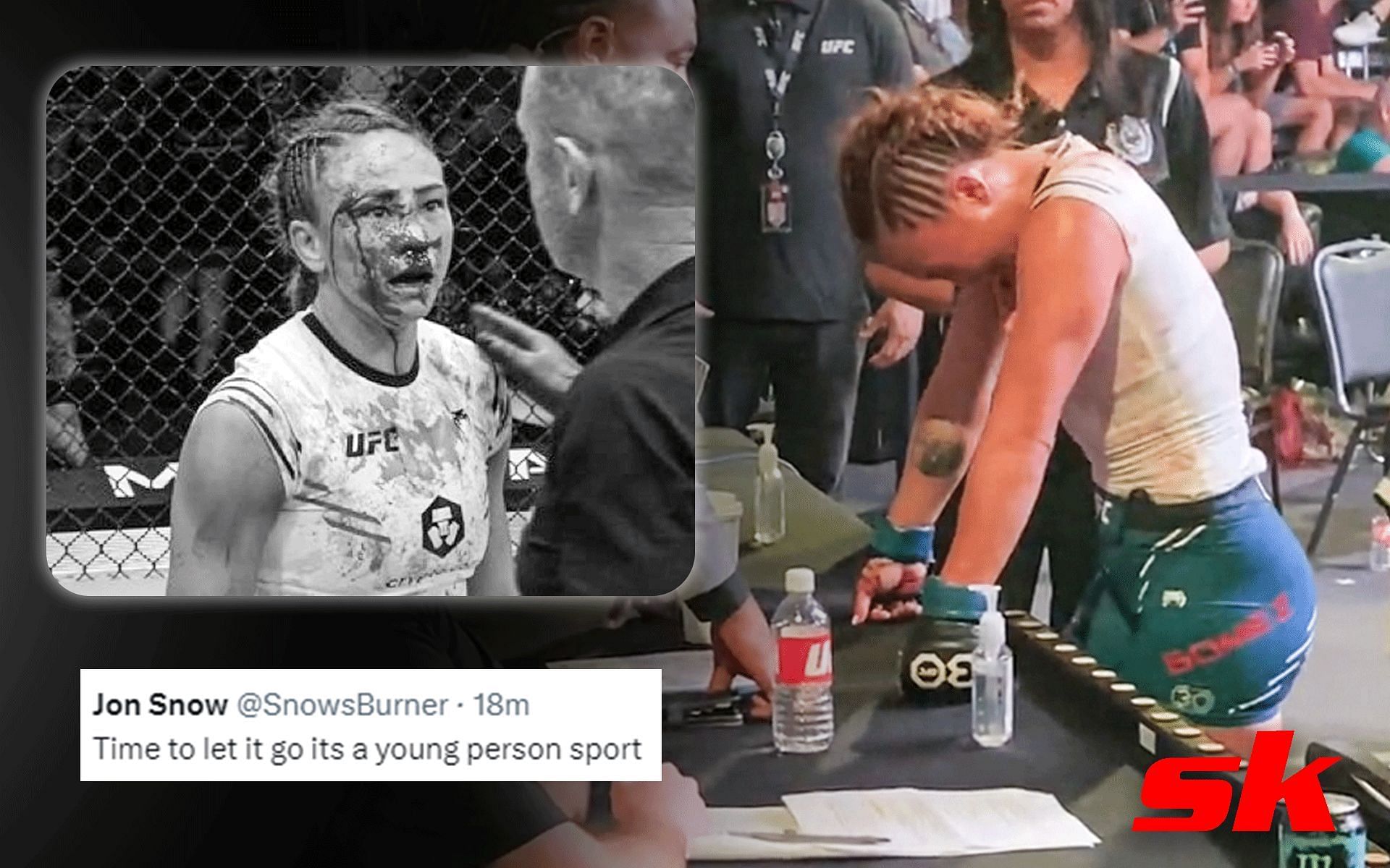 Michelle Waterson during her UFC Vegas 79 appearance (Images via @mmamania and @WhoElseButRami 
