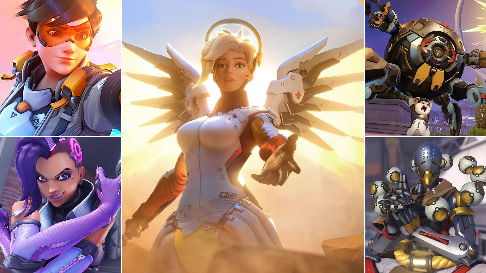 Tracer, Sombra, Mercy, Wrecking Ball, Zenyatta (Image via Sportskeeda)