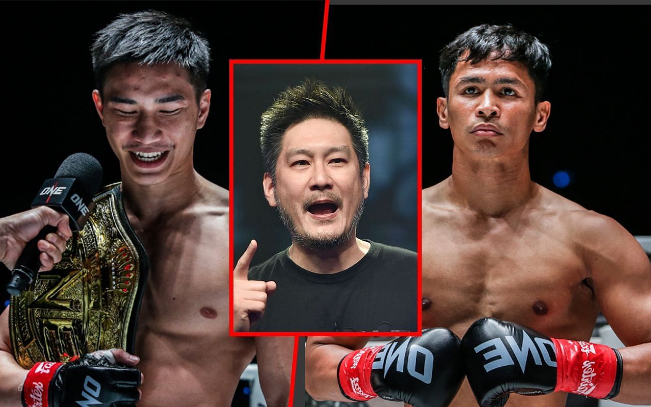 Chatri Sityodtong (Center) previews Tawanchai (Left) versus Superbon (Right)