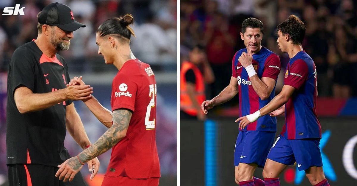 Jurgen Klopp and Darwin Nunez (left) and Robert Lewandowski and Joao Felix (right)