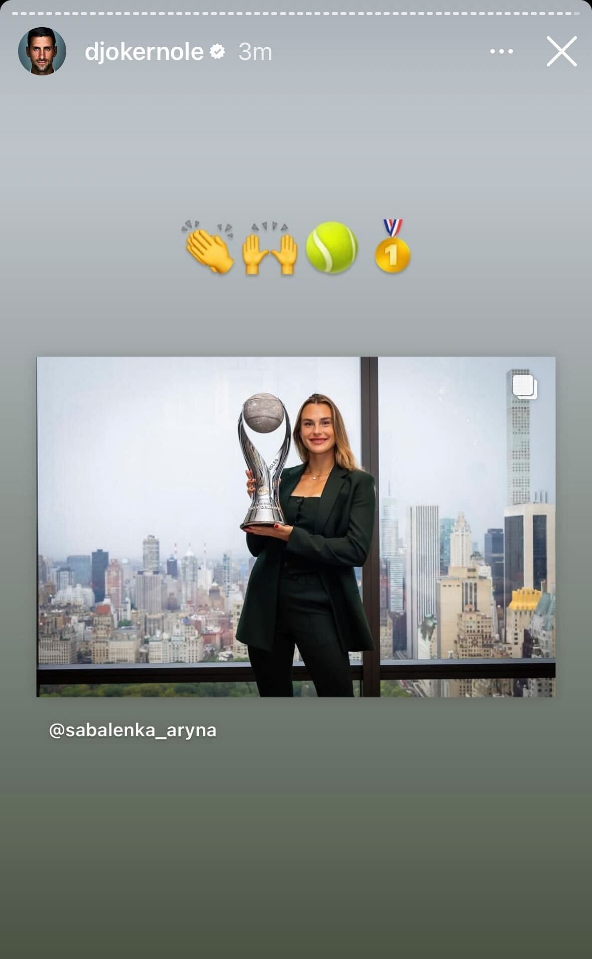 Novak Djokovic congratulates Aryna Sabalenka
