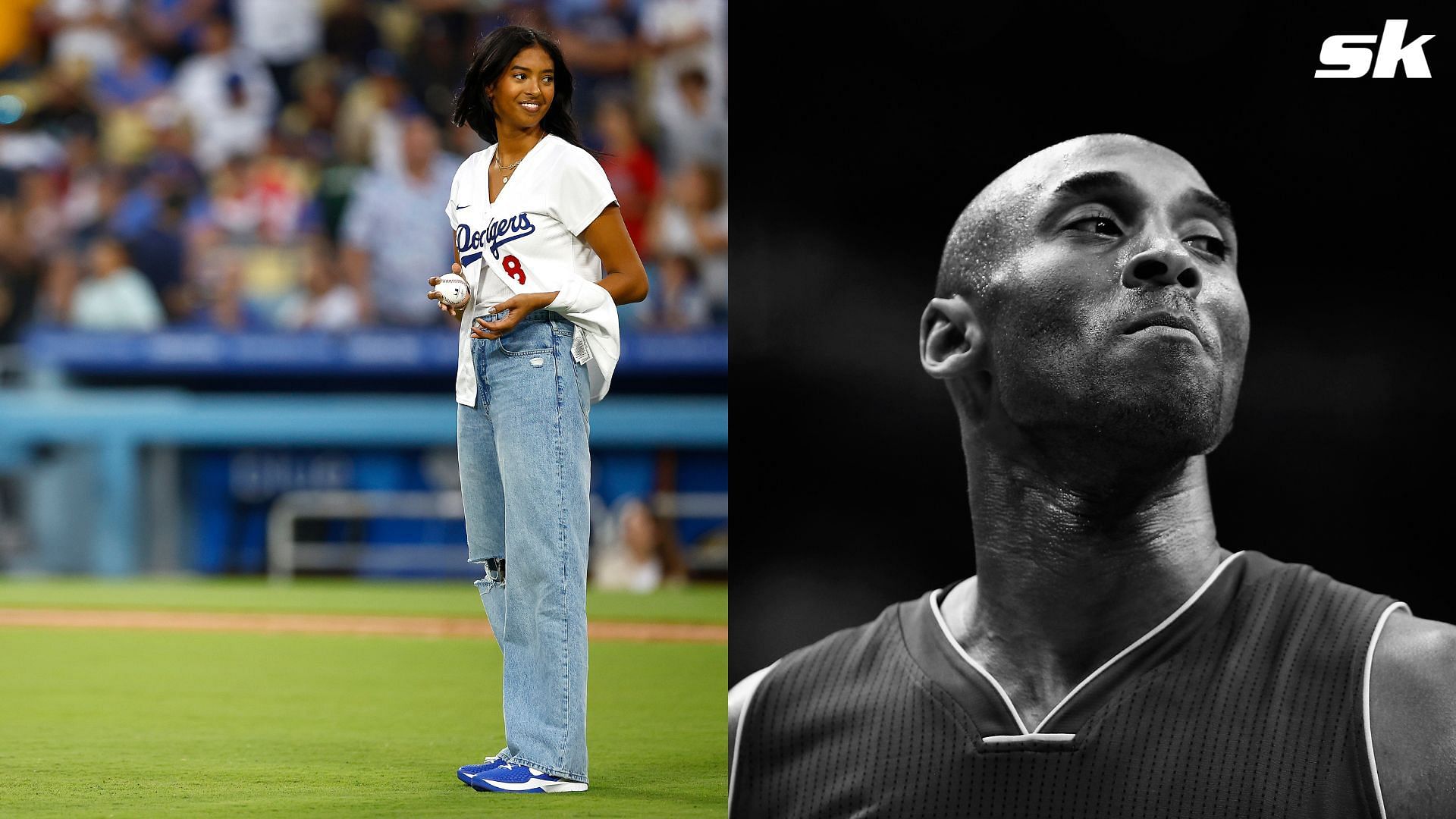 Kobe Bryant's daughter Natalia throws first pitch at Dodgers game for  Lakers night
