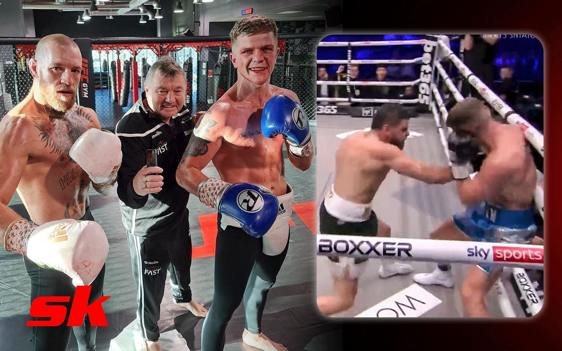 Conor McGregor with Dylan Moran (Left), Dylan Moran vs. Florian Marku (Right) [Image courtesy: @dylanmorann on Instagram, @BOXRAW on Twitter]