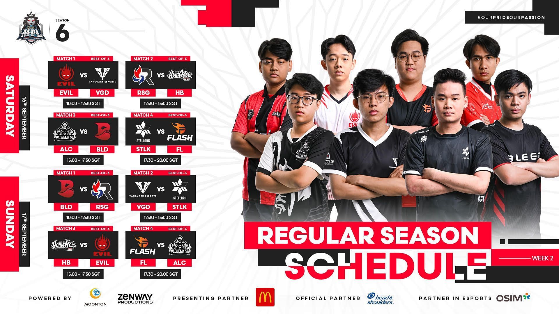 Regular Season schedule for MPL Singapore Season 6 Week 2 (Image via Moonton Games)