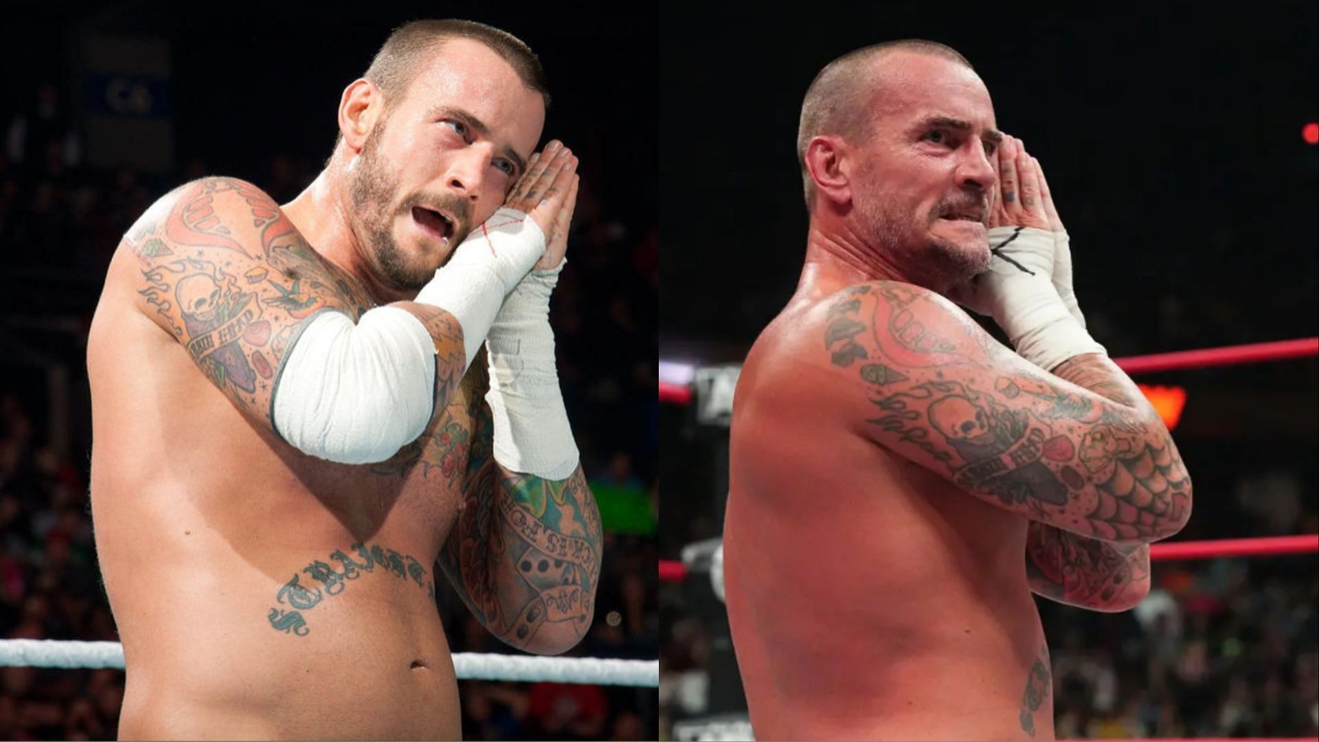 CM Punk in 2013 (left); CM Punk in 2023 (right)