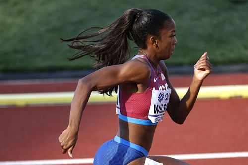 Britton Wilson competes in the women's 400m heats at the 2022 World Athletics Championships in Eugene, Oregon