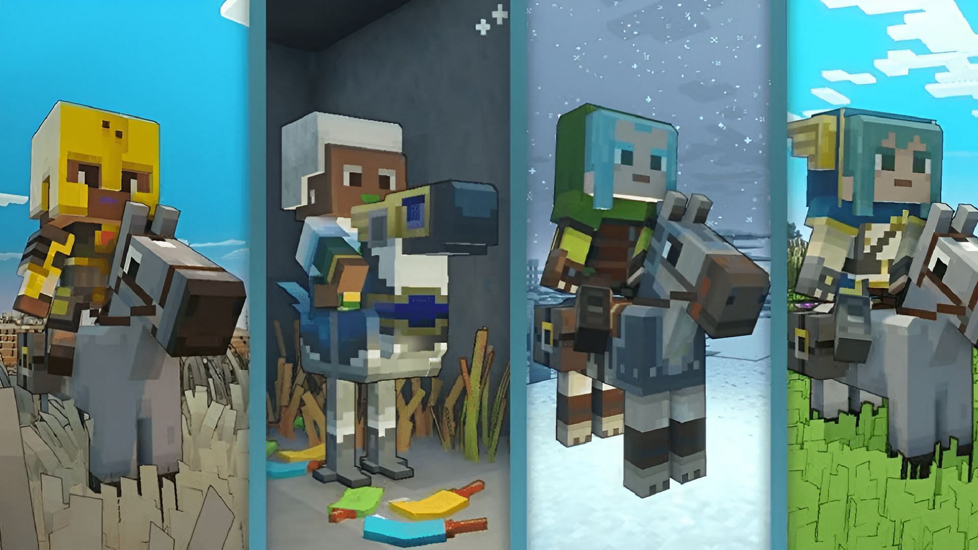 Various hero cosmetics that fans can obtain in Lost Legends in Minecraft Legends.