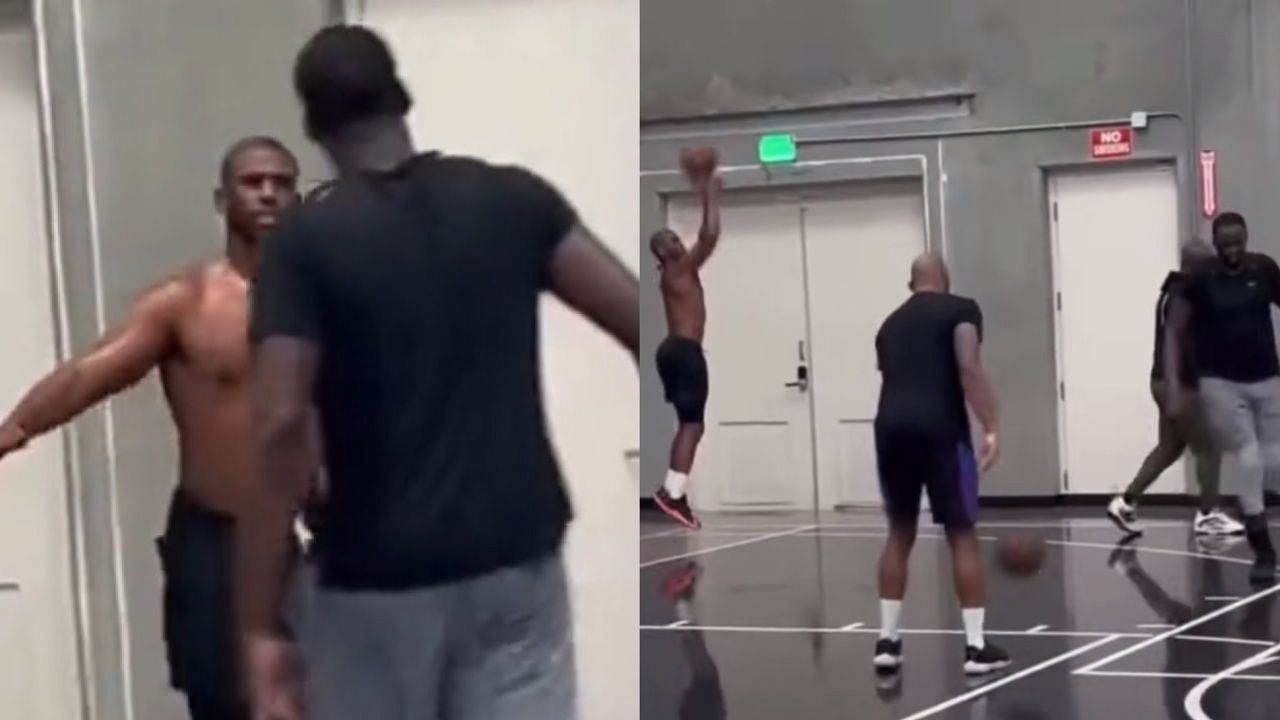 Chris Paul and Draymond Green working out together in the gym. (Photo: Chaz NBA/YouTube)
