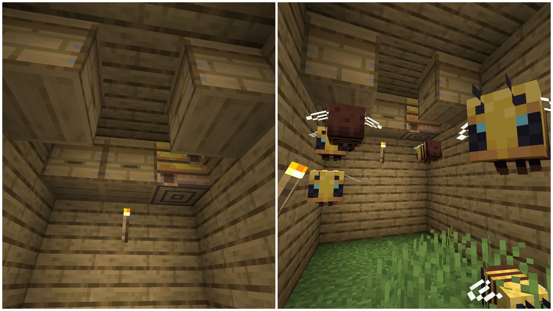 Floor design using planks, bee hives, and chiseled bookshelves : r/Minecraft