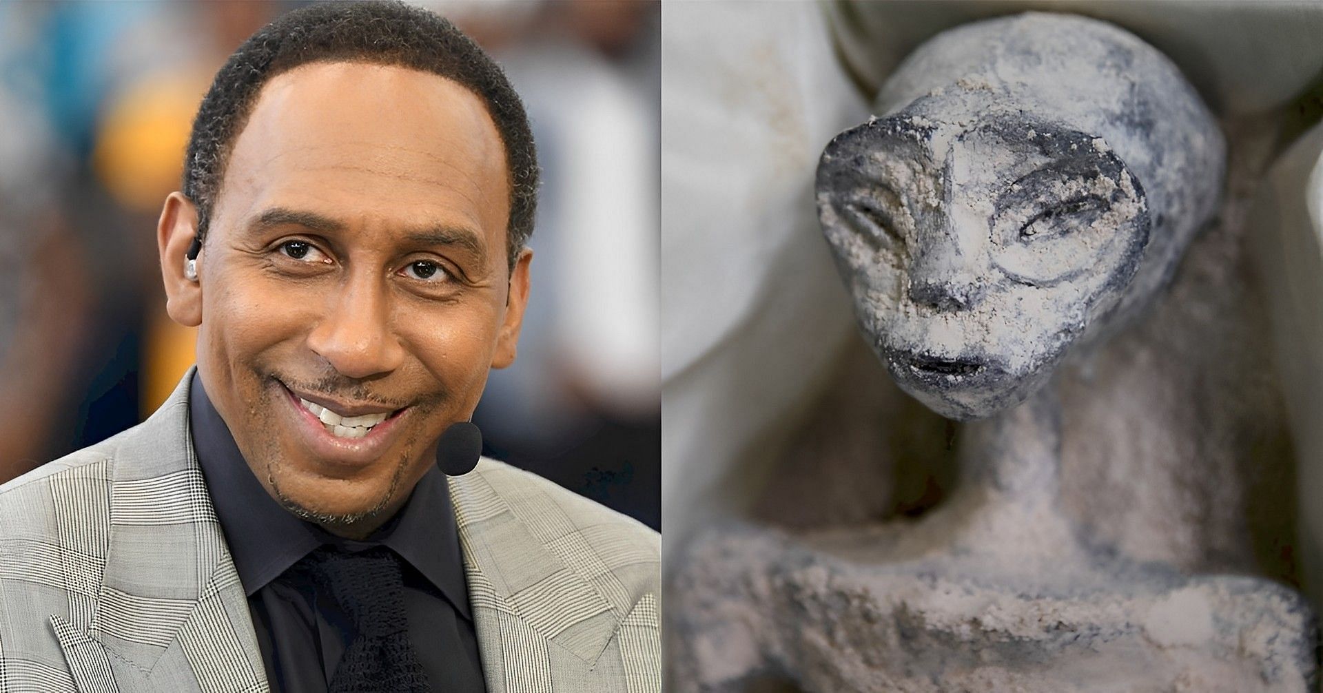 ESPN analyst Stephen A. Smith and alleged alien remains that were recently presented to the Mexican government