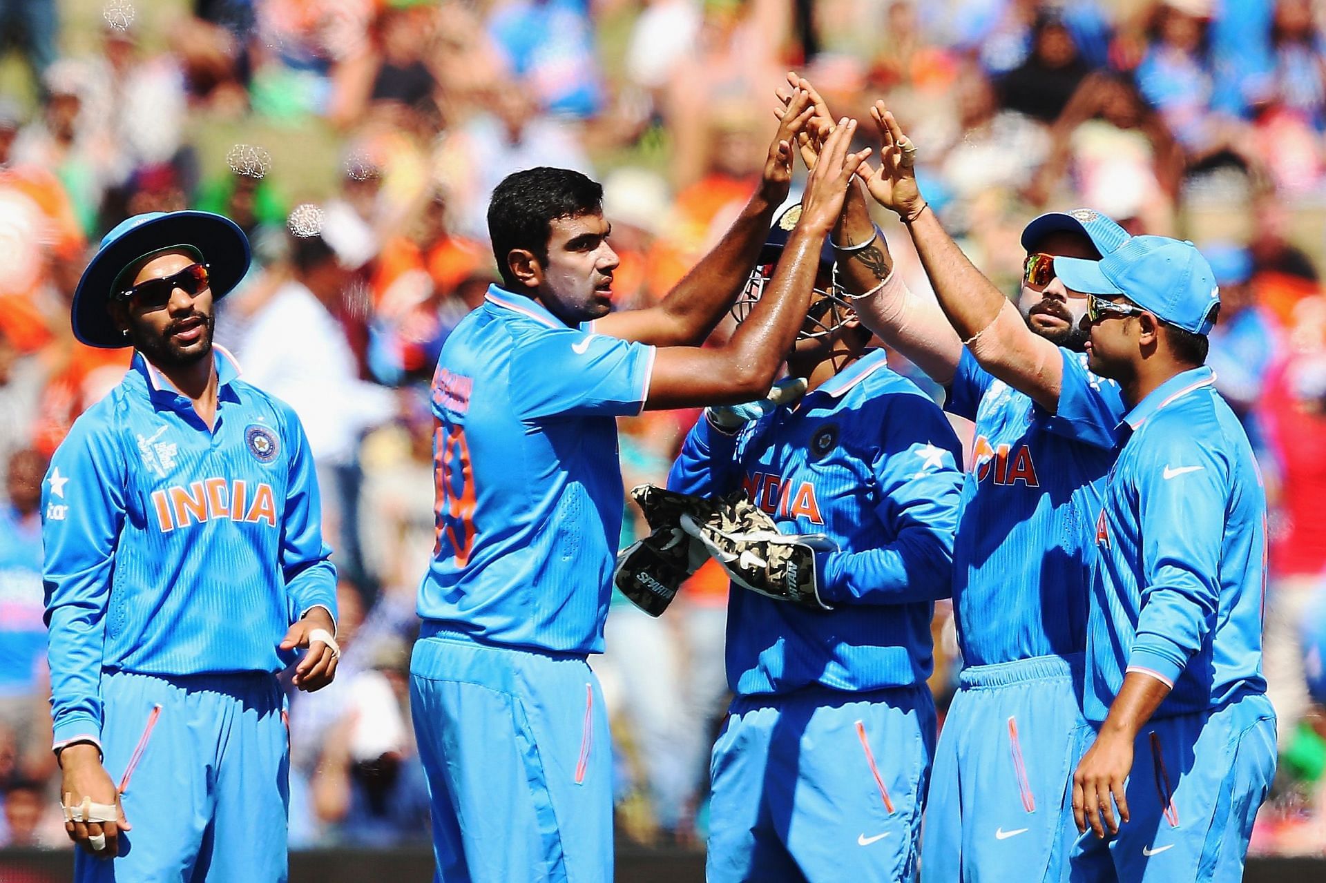 Ravichandran Ashwin celebrating during India v Ireland - 2015 ICC Cricket World Cup match