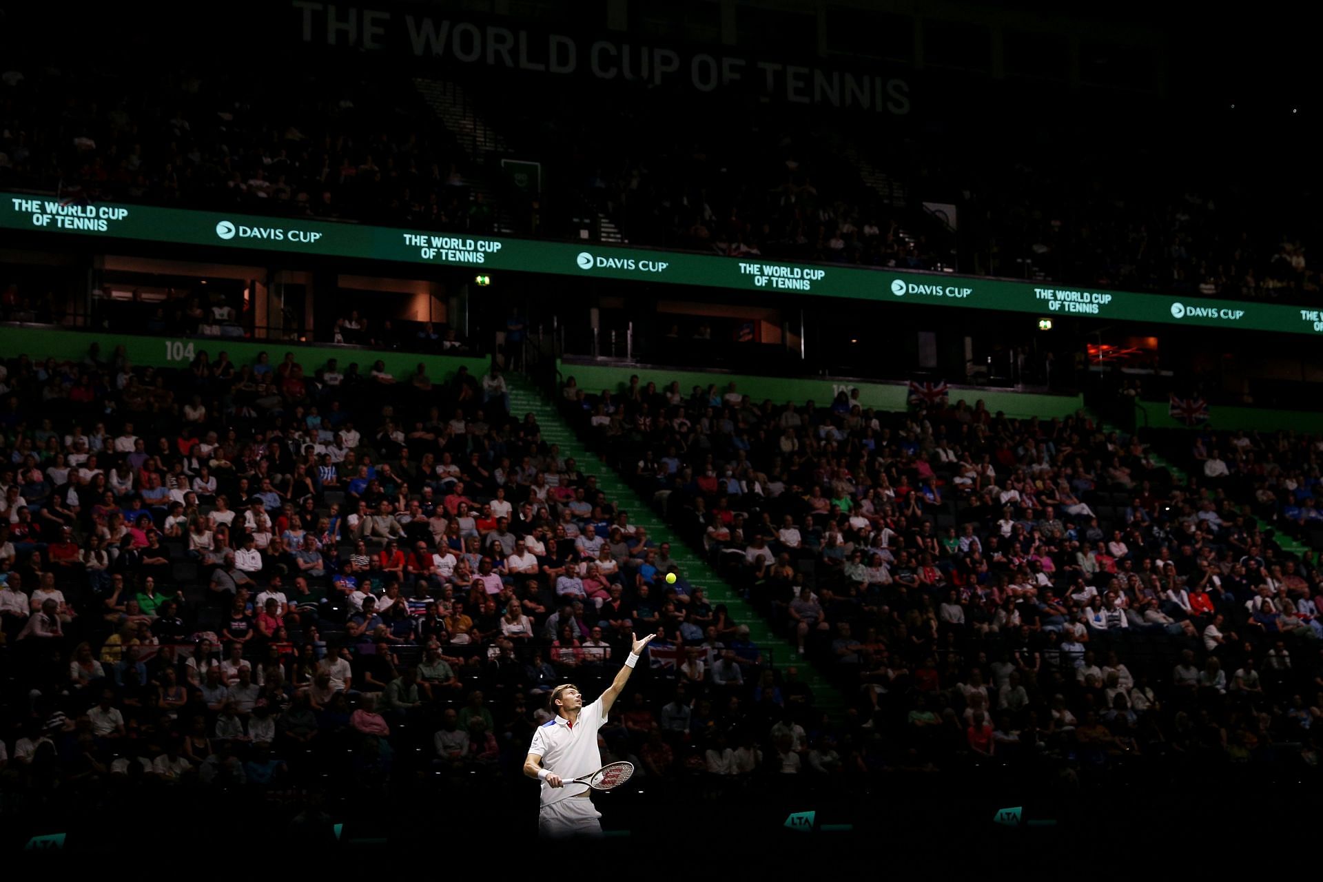 Nicolas Mahut in action at the AO Arena in Manchester, England.