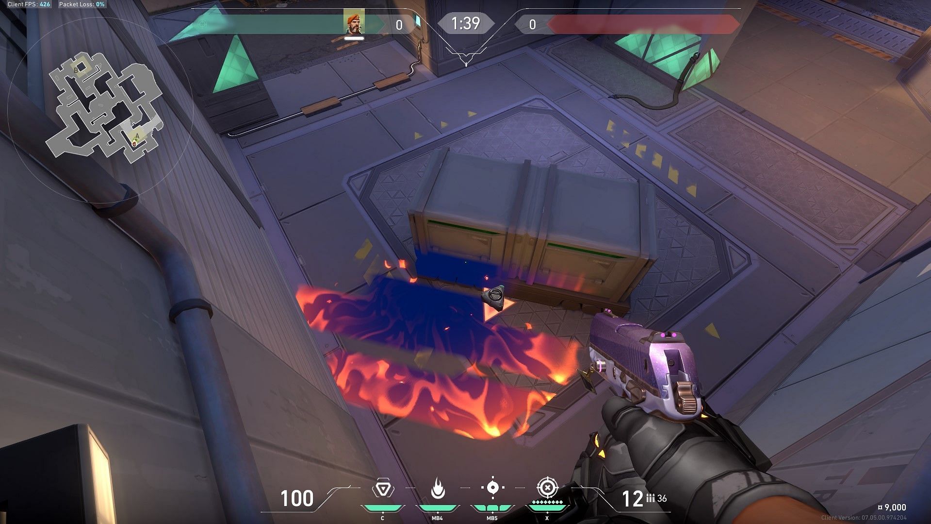Where the Incendiary lands in A Site behind the box plant (Image via Riot Games)