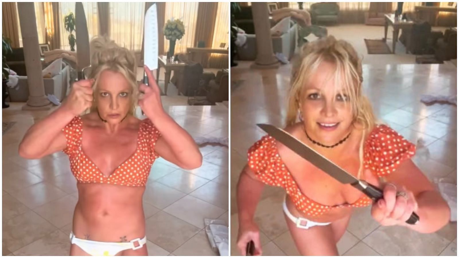 Britney Spears dances with knives (Images via Instagram/ @britneyspears)