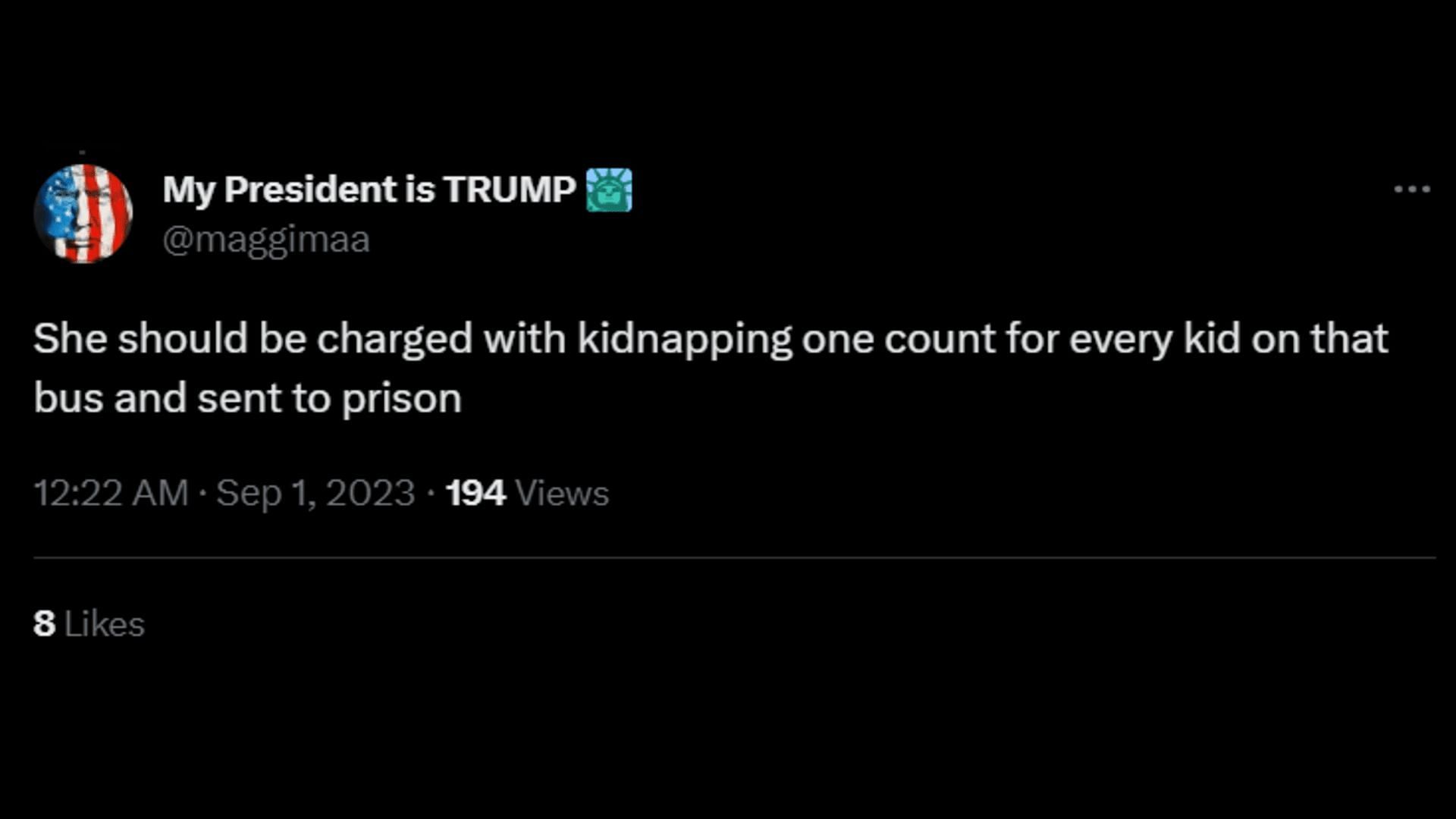 A netizen accuses the driver of kidnapping. (Image via X/My President is TRUMP)