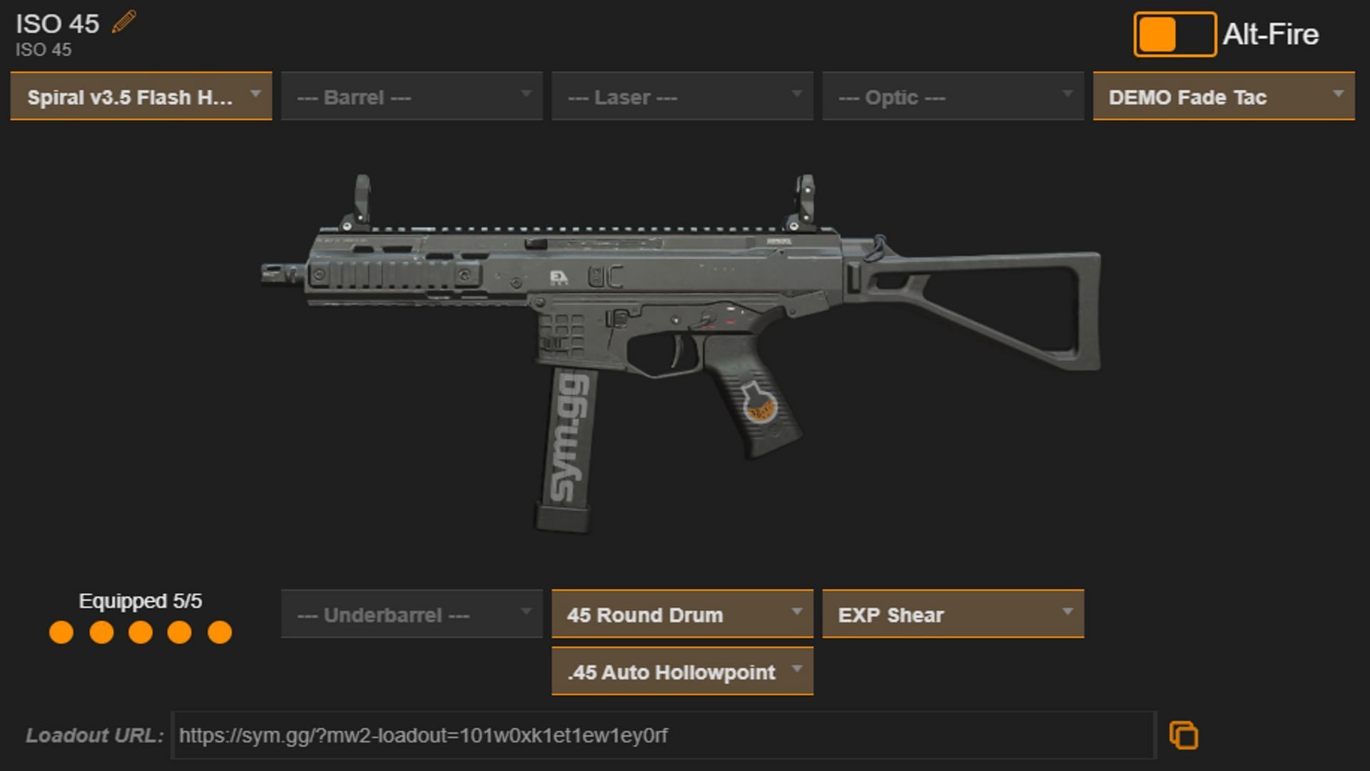 ISO 45 loadout (Image via sym.gg)